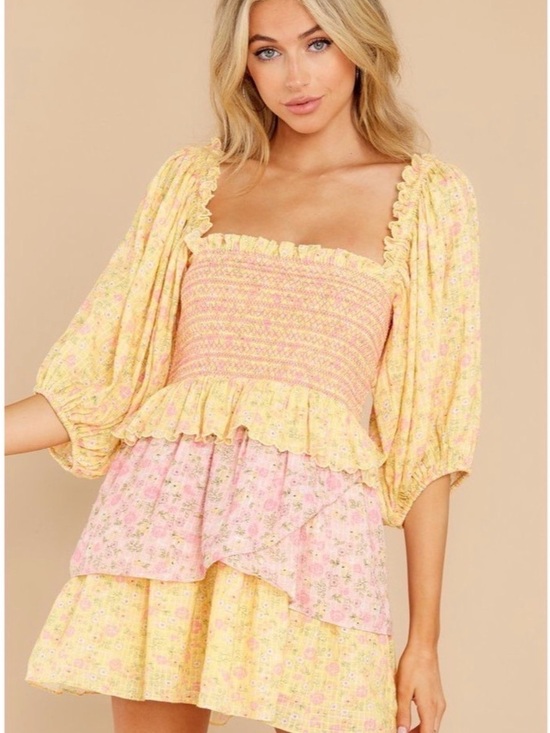LoveShackFancy Dresses & Skirts - LoveShackFancy Yellow & Pink Floral mini dress
